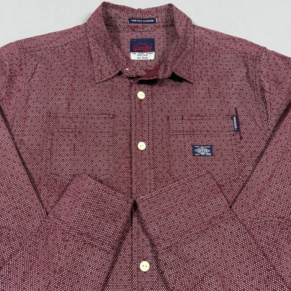 Superdry Vintage The Shirt Store Burgundy Micro Dot Button Down Shirt Mens Large